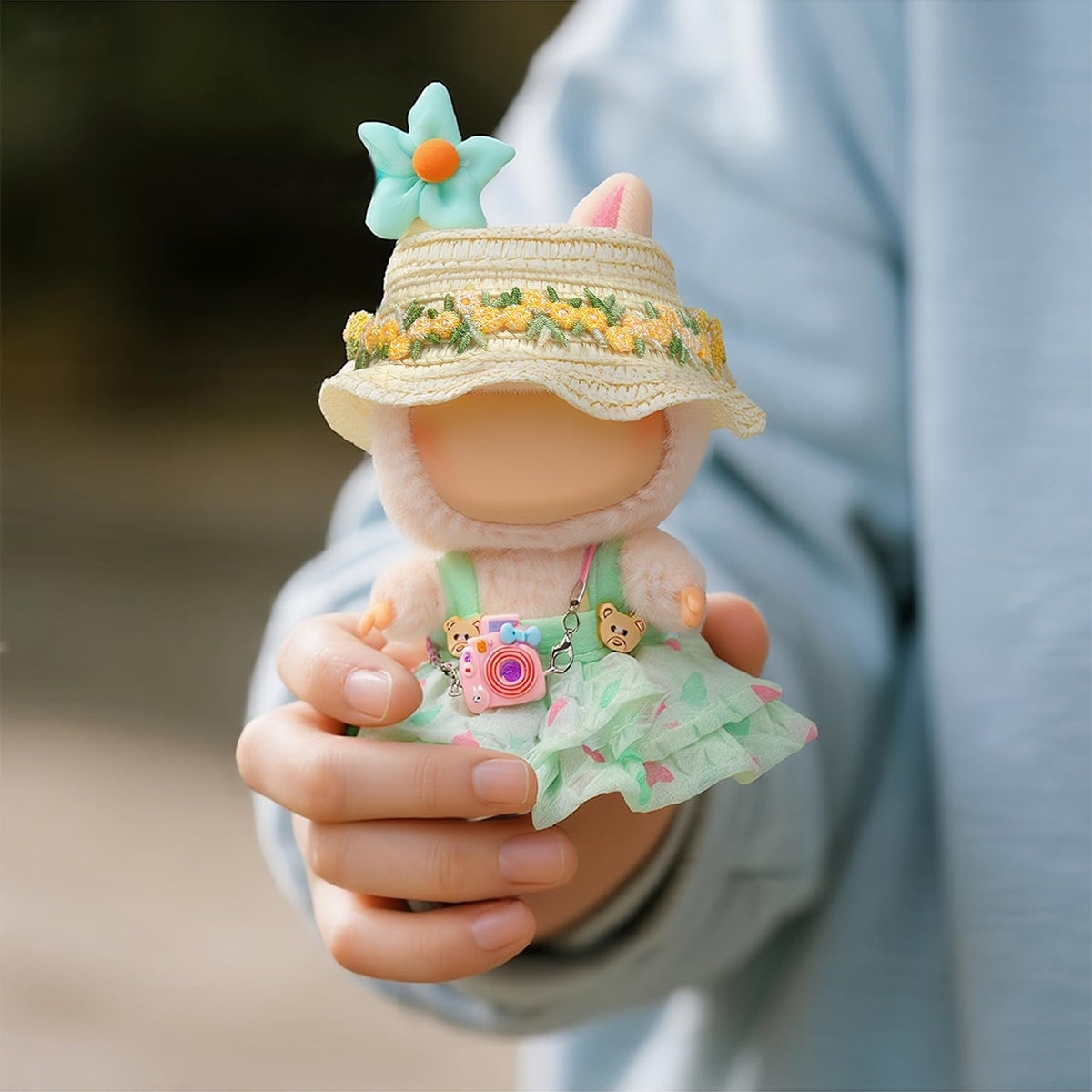 4 Piece Doll Clothes Set for 15cm-17cm Dolls - Outfit with Overalls Hat & Bag