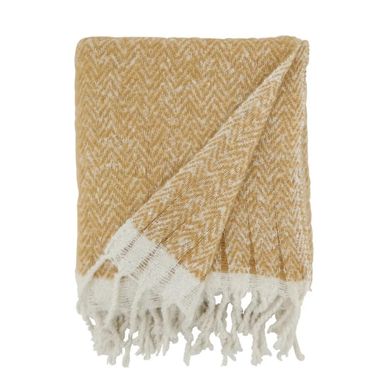 Faux Mohair Herringbone Throw Blanket 50" W x 60" L – Natural Cozy Fringe Blanket for Home, Couch, Bedroom, Living Room, Office, and Holiday Décor