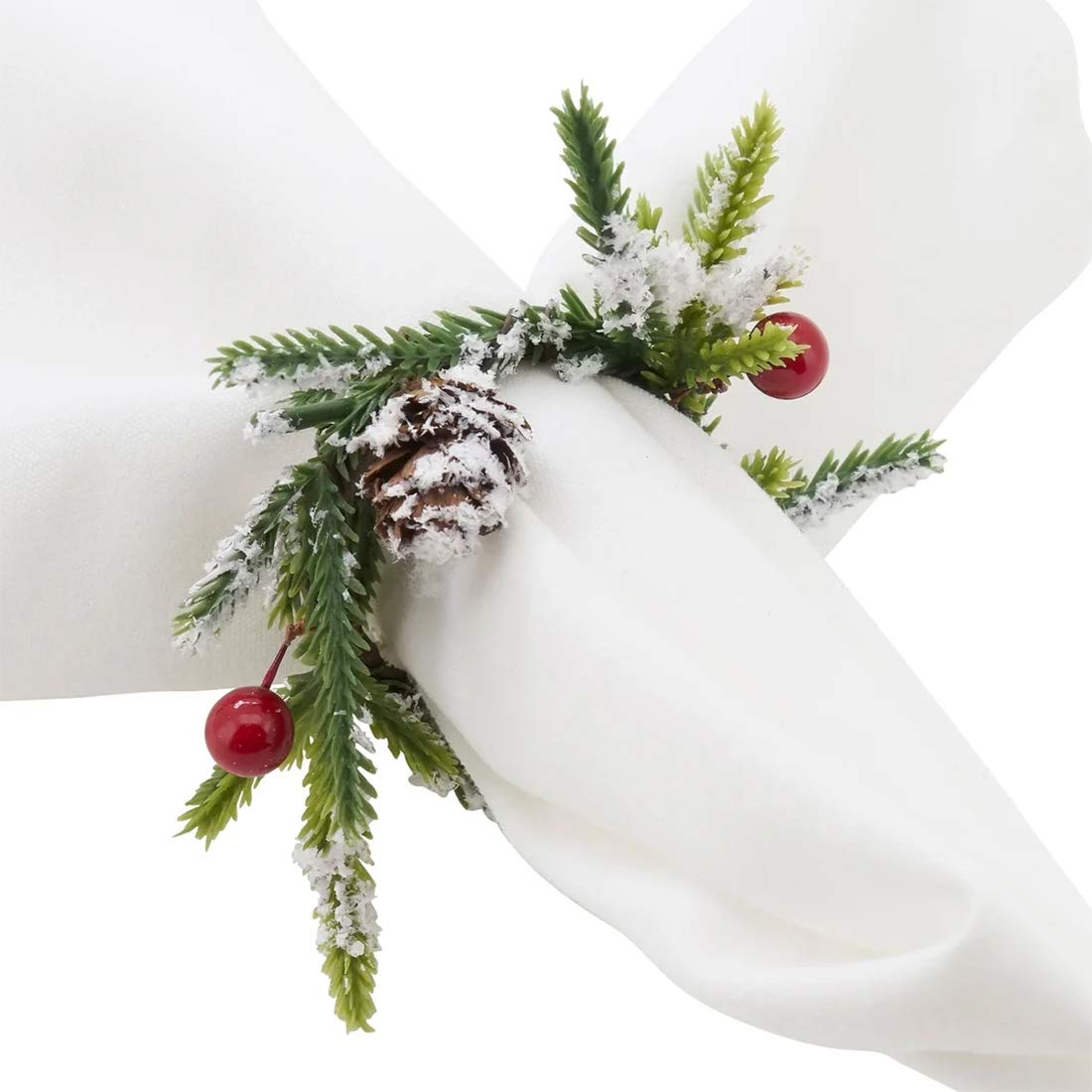 Fennco Styles Handmade Christmas Decorative Napkin Rings, Set of 4 - Green Napkin Holders for Home, Dining Room, Banquet, Family Gathering, Holiday Decor and Special Occasion