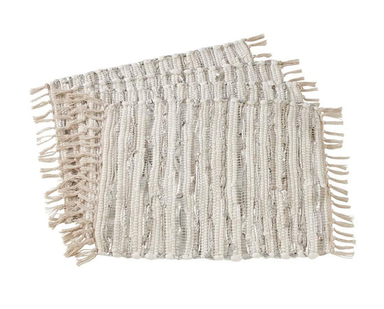 Foil Striped Cotton Leather Woven Chindi Tassel Table Runner 16 x 72 Inch - Gold Metallic Table Cover for Home, Dining Room Décor, Banquets, Family Gathering and Special Occasion
