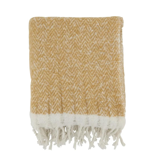 Faux Mohair Herringbone Throw Blanket 50" W x 60" L – Natural Cozy Fringe Blanket for Home, Couch, Bedroom, Living Room, Office, and Holiday Décor