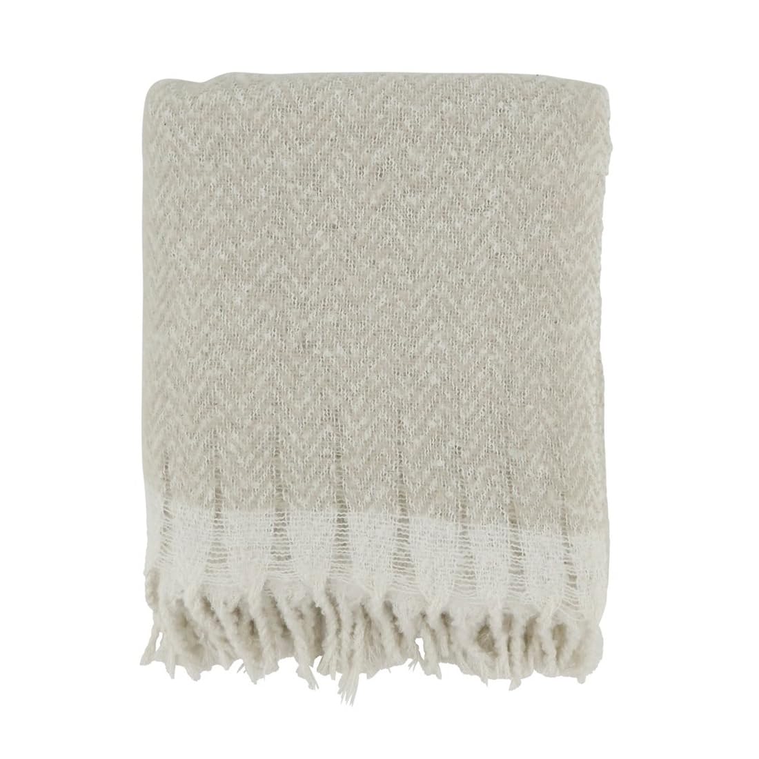 Faux Mohair Herringbone Throw Blanket 50" W x 60" L – Natural Cozy Fringe Blanket for Home, Couch, Bedroom, Living Room, Office, and Holiday Décor