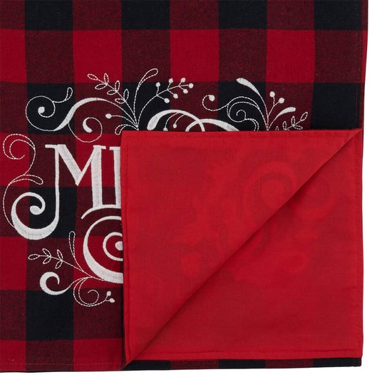 Holiday Buffalo Plaid Cotton Blend Merry Design Table Runner 14 x 72 Inch — dining table decor for home entertaining seasonal decorating choice