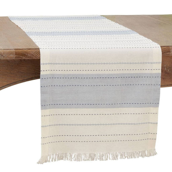 Dobby Striped Cotton Fringe Table Runner 14" W x 72" L — decorative table accent for dining room styling decorative design