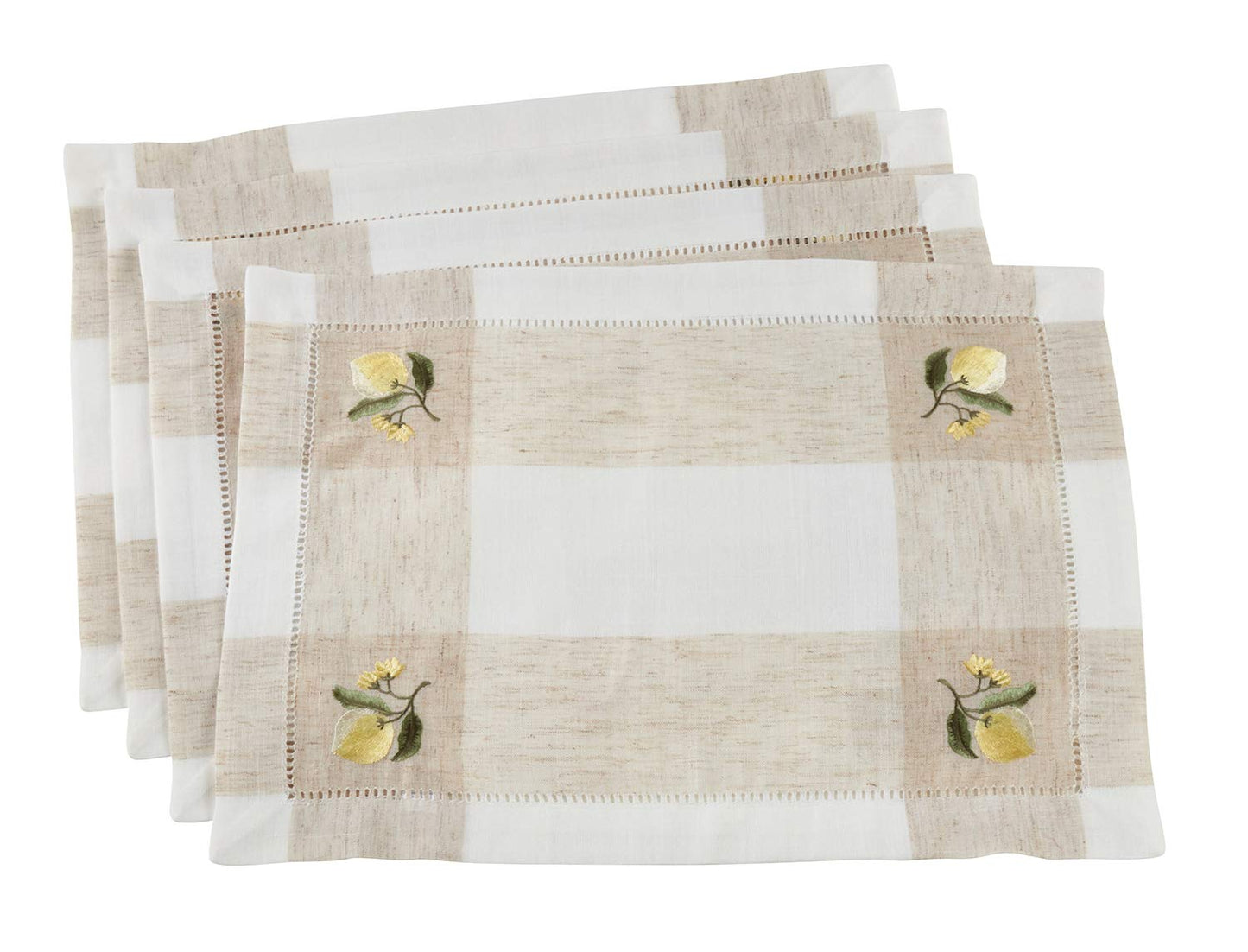 Fennco Styles Hommage Brodé Collection Cottage Embroidery Hemstitch Border Placemats