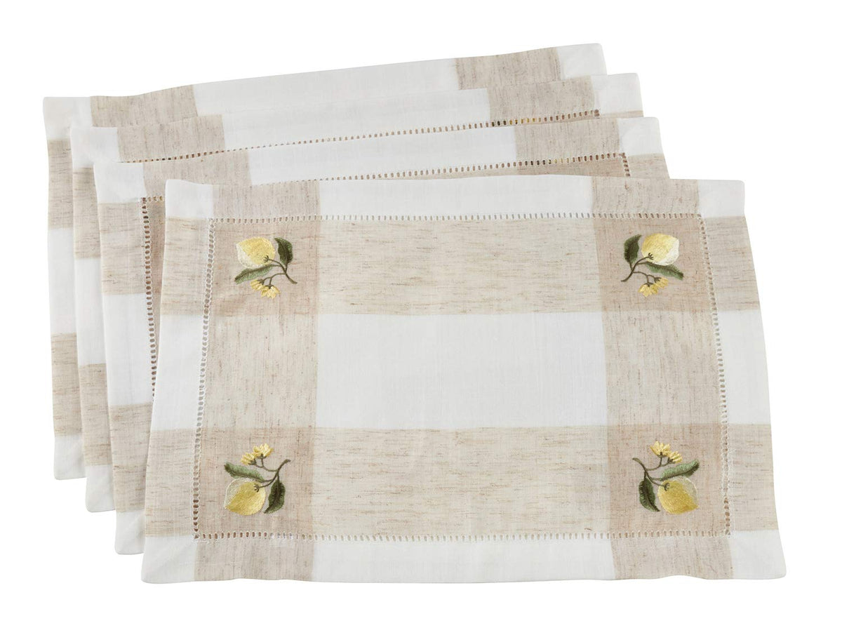 Hommage Brodé Collection Cottage Embroidery Hemstitch Border Placemats