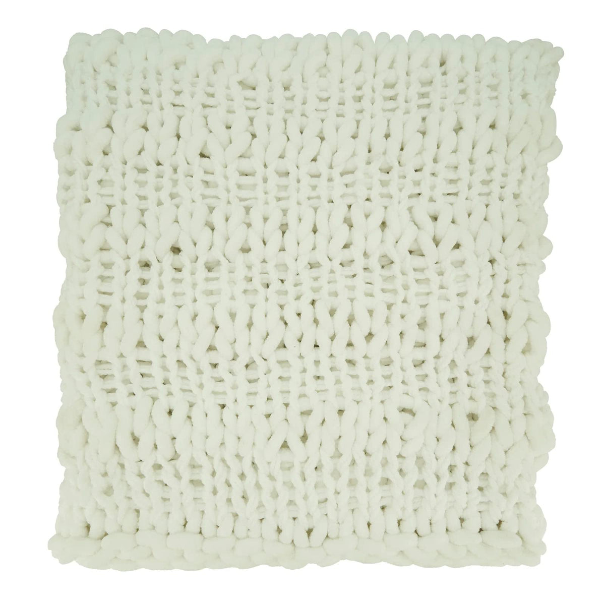 Fennco Styles Chunky Cable Knit Throw Blanket 50" W X 60" L – White Cozy Blanket for Couch, Bedroom, Living Room and Office Décor