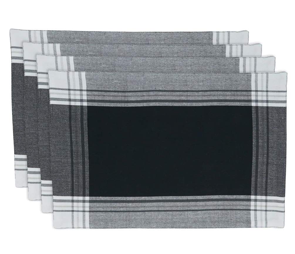 Contemporary Stripe Border Design 100% Cotton Table Placemats 13" W x 19" L, Set of 4 — table decor for gatherings holidays and entertaining decorative design
