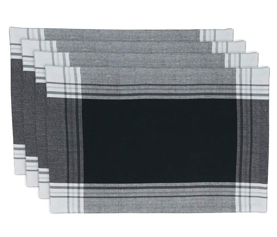 Contemporary Stripe Border Design 100% Cotton Table Placemats 13" W x 19" L, Set of 4 — table decor for gatherings holidays and entertaining decorative design