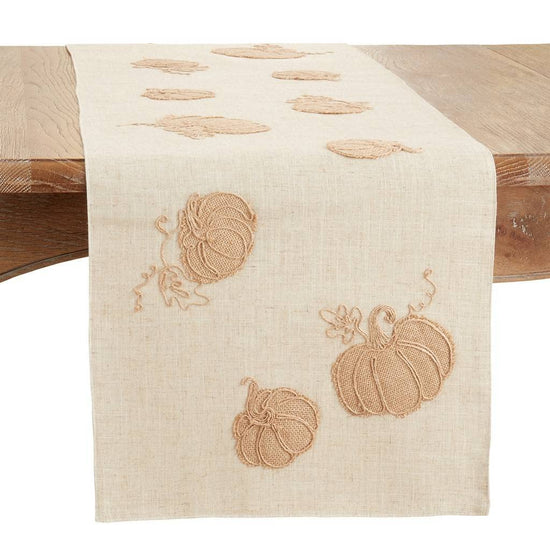 Harvest Pumpkins Linen Blend Table Runner 16" W X 70" L - Natural Holiday Table Cover for Home Décor, Thanksgiving, Banquets, Family Gatherings and Special Occasions