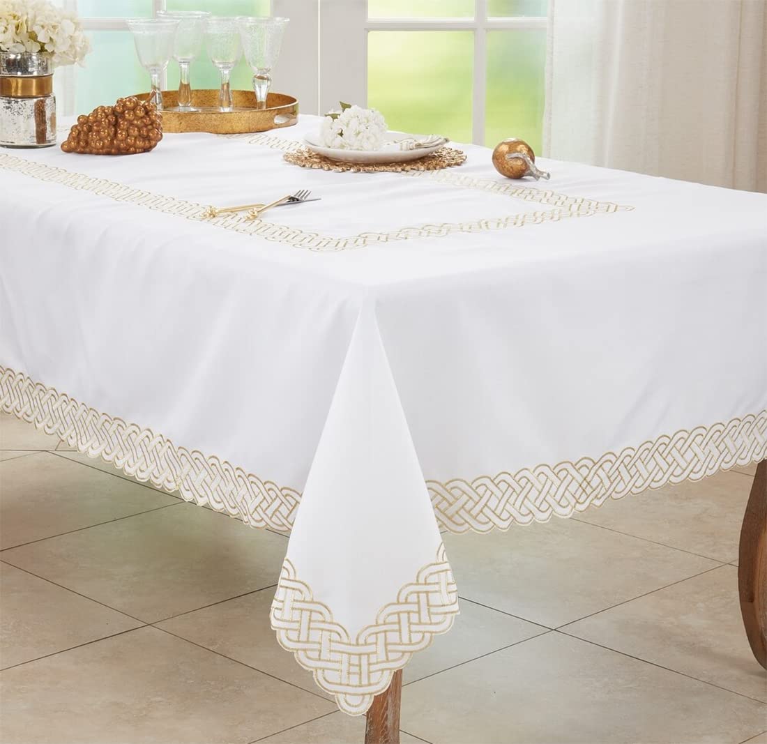 Fennco Styles Braid Emroidered Metallic Border Table Runner 16" W x 54" L - Silver Table Cover for Home Décor, Everyday Use, Christmas, Banquets and Special Events