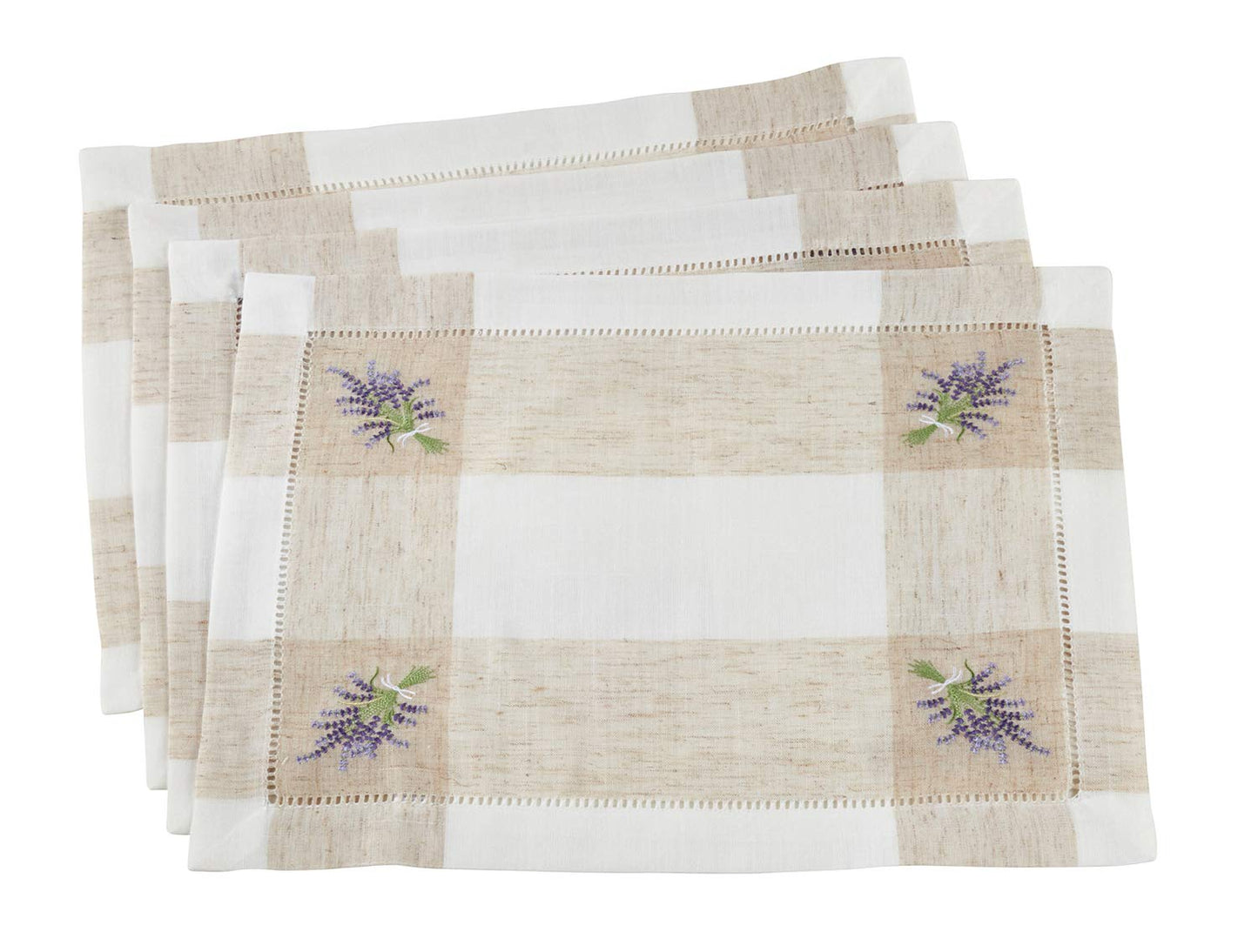 Fennco Styles Hommage Brodé Collection Cottage Embroidery Hemstitch Border Placemats