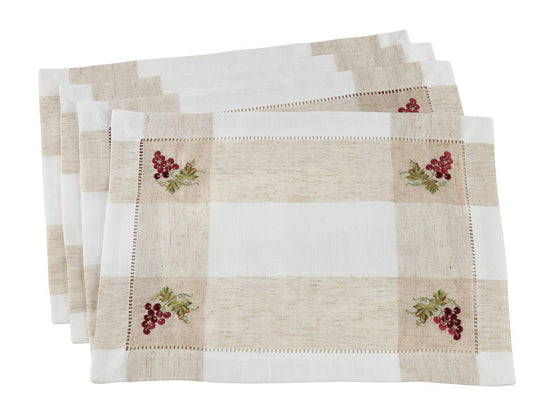 Hommage Brodé Collection Cottage Embroidery Hemstitch Border Placemats