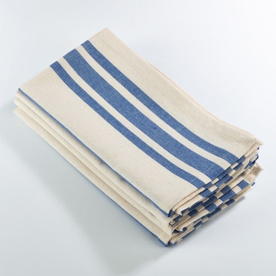 Dauphine Collection Farmhouse Striped Cotton 20 x 20 Inch Cloth Napkins, Set of 4 - French Blue Dinner Napkins for Dining Table, Banquet, BBQ Table and Family Dinner