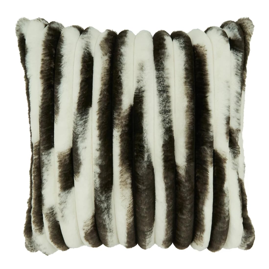 Fennco Styles Striped Faux Fur Decorative Filled Throw Pillow 18" W x 18" L – Black Plush Cushion for Couch, Bedroom, Living Room and Office Décor