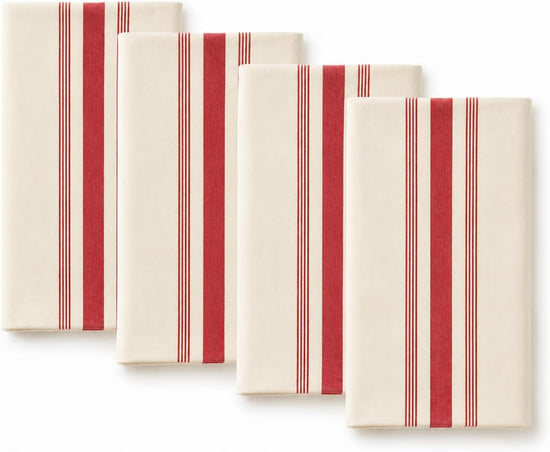 Beige Cotton Cloth Napkins with Red Striped Design 20" X 20", Set of 4 — dining table decor for home entertaining