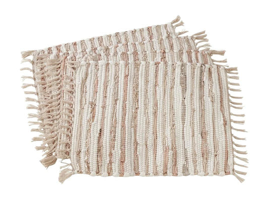 Foil Striped Cotton Leather Woven Chindi Tassel Table Runner 16 x 72 Inch - Gold Metallic Table Cover for Home, Dining Room Décor, Banquets, Family Gathering and Special Occasion