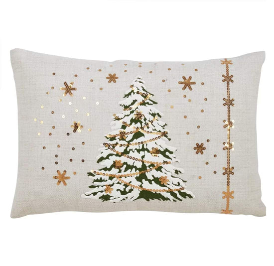 Fennco Styles Christmas Tree Design with LED Light Decorative Throw Pillow Cover 13 x 20 Inch - White Pillow Case for Holiday Décor, Couch, Living Room and Bedroom Décor
