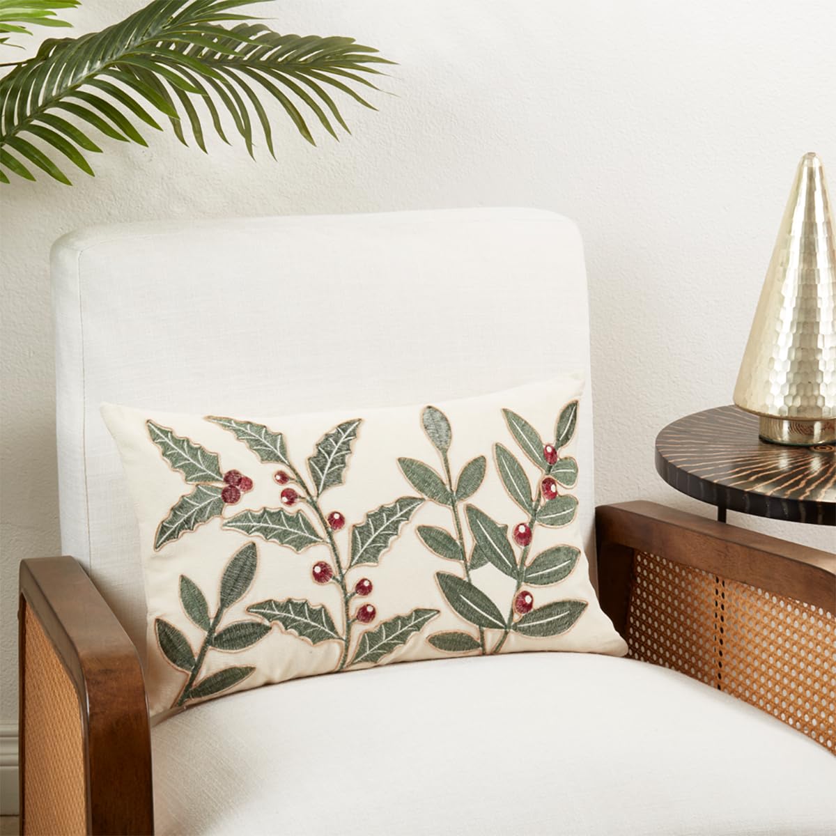 Holly Berry Decorative Throw Pillow Cover 12" W x 20" L — home decor pillow for couch chair or bed seasonal decorating choice