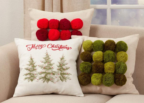 Merry Christmas Holiday Trees Decorative Throw Pillow 18" W x 18" L — home decor pillow for couch chair or bed distinctive decor choice