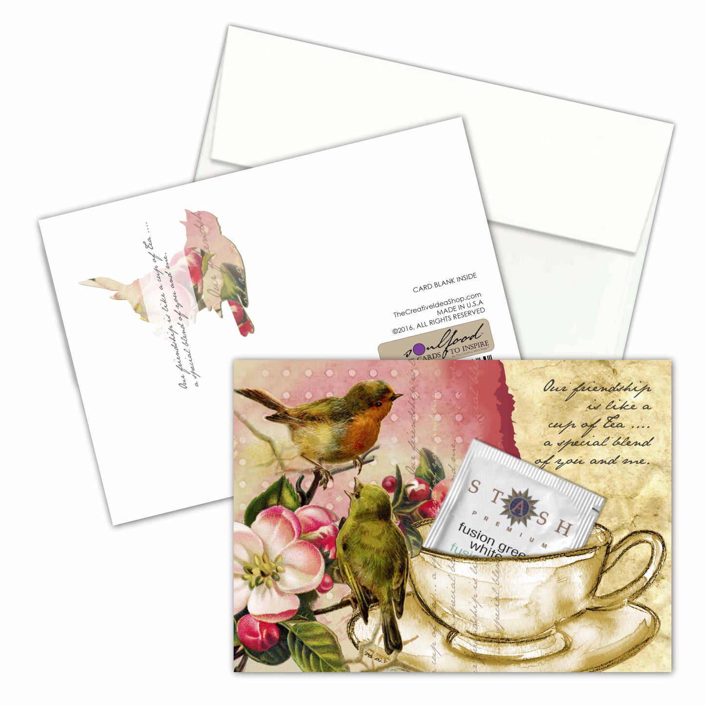 TEA GREETING CARD COLLECTION w. REAL TEA BAGS, Birds Flowers