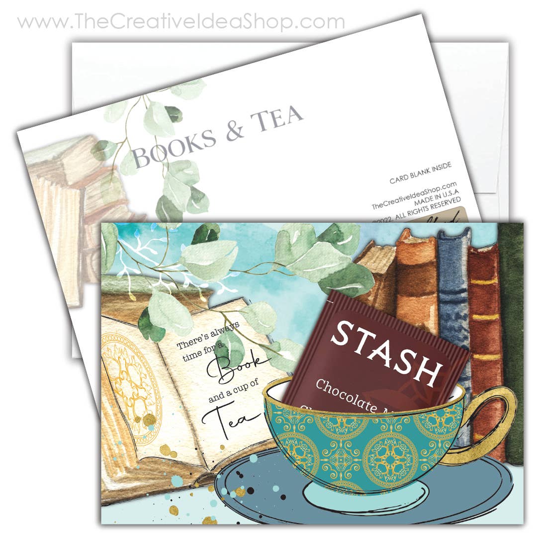 TEA GREETING Card with REAL TEA BAG - Time for a Book & Tea