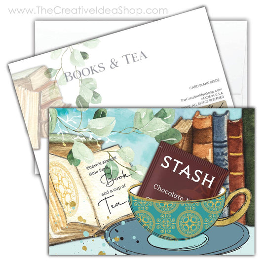 TEA GREETING Card with REAL TEA BAG - Time for a Book & Tea