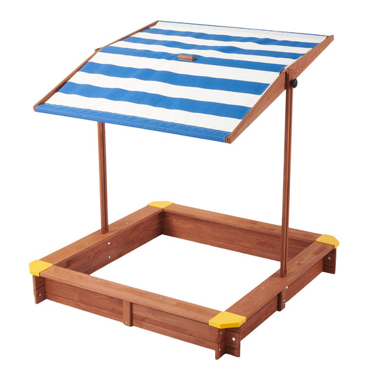 Kids Sandbox With Cover, Sand Box With Adjustable Canopy, Large Outdoor Cedar Sandpit For Backyard Play - Reddish Brown
