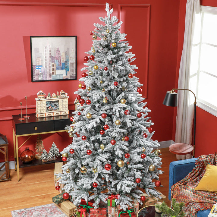 HOMCOM 8ft Snow Flocked Artificial Christmas Tree, Christmas tree for living room, entryway or seasonal display