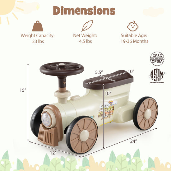 Ride on Toy with Steering Wheel and Train Whistle Sound Button