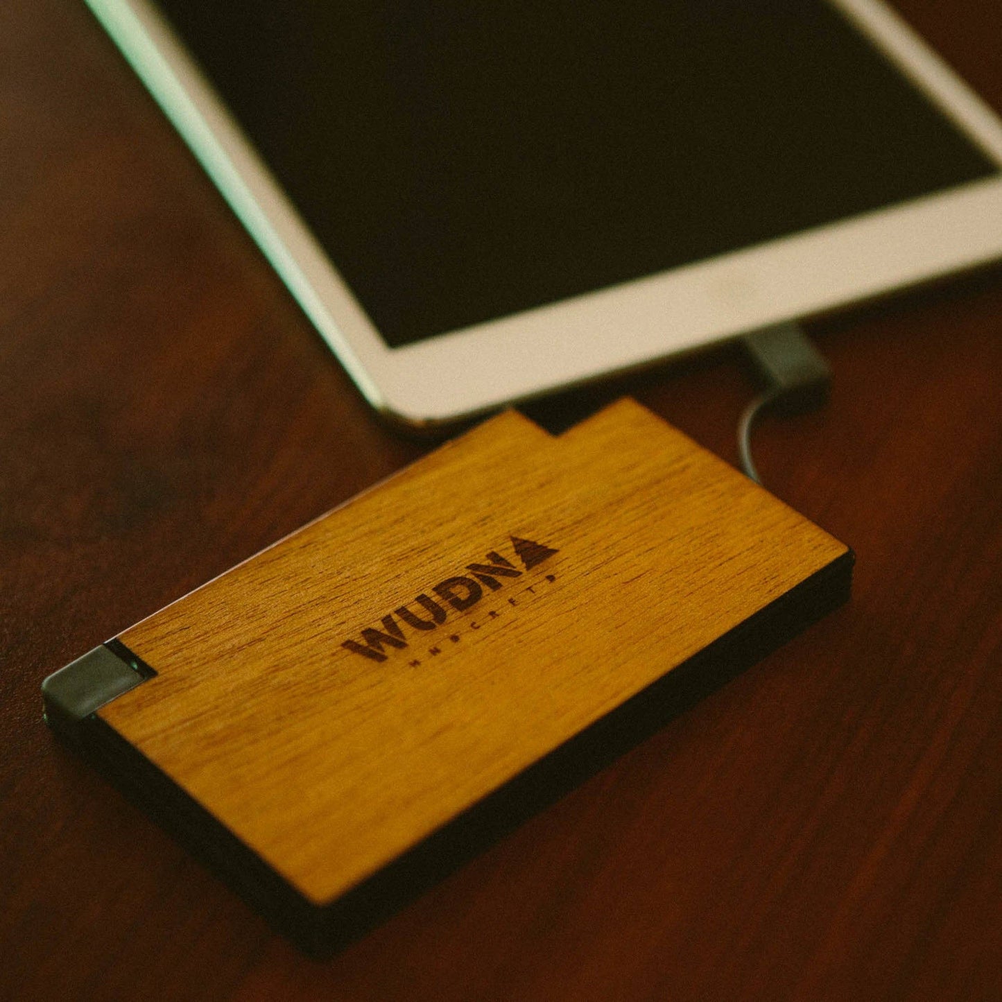 Slim Dual Wooden Power Bank – Ultra-Slim Portable Charger with Dual USB Output