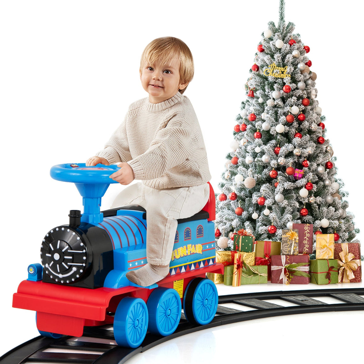 6V Electric Kids Ride On Car Toy Train with 16 Pieces Tracks-Navy