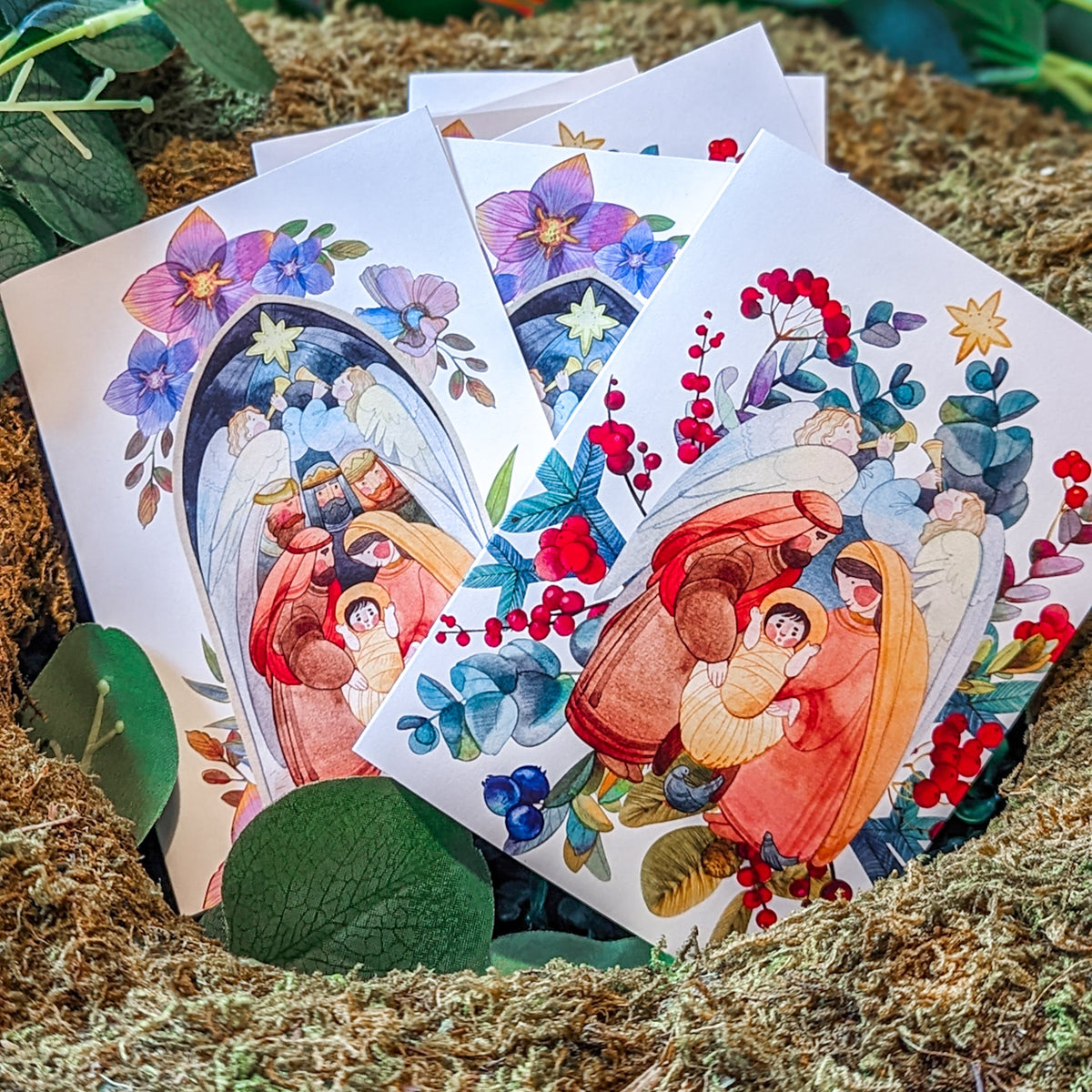 Whimsical Nativity Scene Christmas Cards, Set of 24