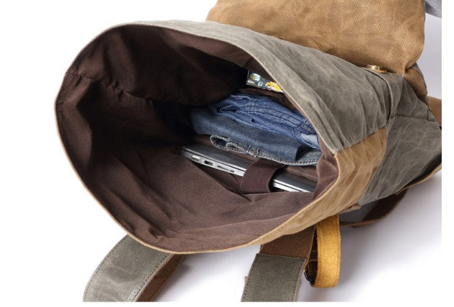 Outing Canvas Leather Rucksack, Casual Backpack, Vintage Waterproof Travel Shoulder Bag 8835