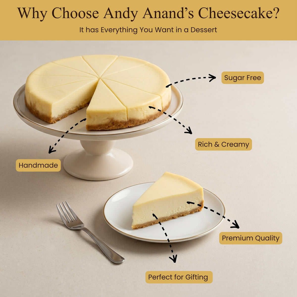 Andy Anand Sugar-Free New York Cheesecake, 9-Inch, 2 lb – Diabetic-Friendly, Low-Carb, No Preservatives, Real California Cream Cheese Gift