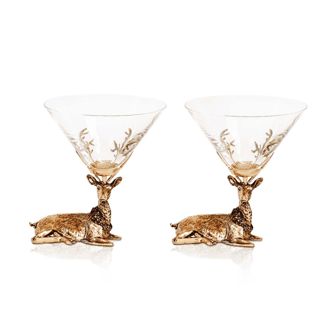 Gold Stag Deer Martini Glasses