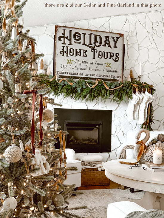 Artificial Cedar and Pine Garland, decorative greenery for mantel, table or staircase