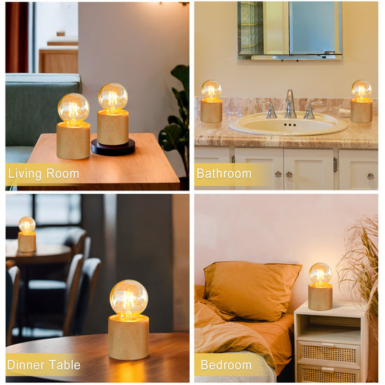 Set of 4 Wood Grain Table Lamp 6.5" Tall