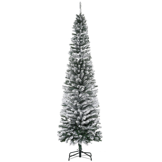 HOMCOM 7.5' Tall Unlit Snow-Flocked Slim Artificial Christmas Tree
