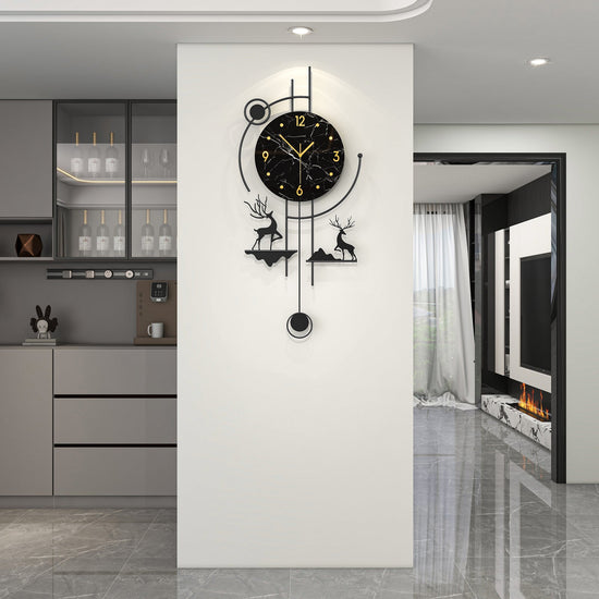 Modern Deer Wall Clock Metal Decorative Living Room Decor