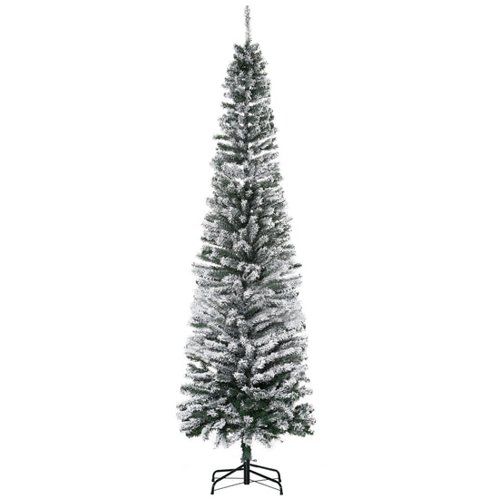 HOMCOM 7.5' Tall Unlit Snow-Flocked Slim Artificial Christmas Tree