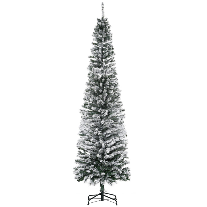 HOMCOM 7.5' Tall Unlit Snow-Flocked Slim Artificial Christmas Tree, artificial Christmas tree for festive holiday home decor from Cedar & Spice Gifts