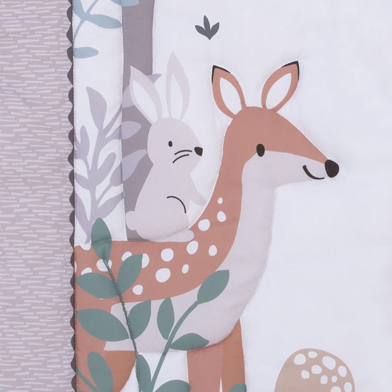 Little Love by NoJo Woodland Meadow Taupe, Sage, and White Deer, Fox, and Hedgehog 3 Piece Nursery Crib Bedding Set - Comforter, Fitted Crib Sheet and Crib Skirt