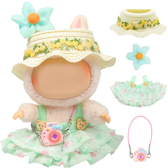 4 Piece Doll Clothes Set for 15cm-17cm Dolls - Outfit with Overalls Hat & Bag