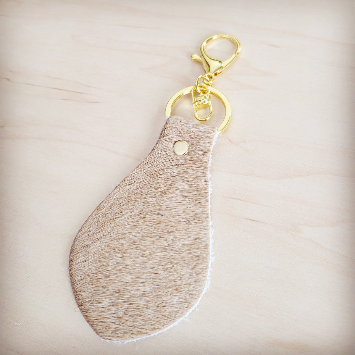 **Hair-on-Hide Leather Key Chain - Light Tan 703j