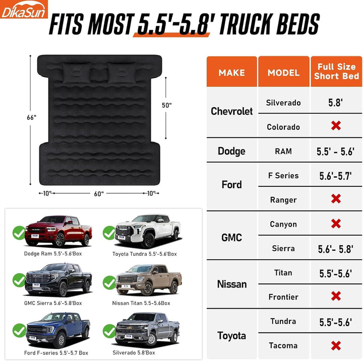 DikaSun 5.5-5.8 Ft Full Size Pickup Truck Bed Air Mattres,Black