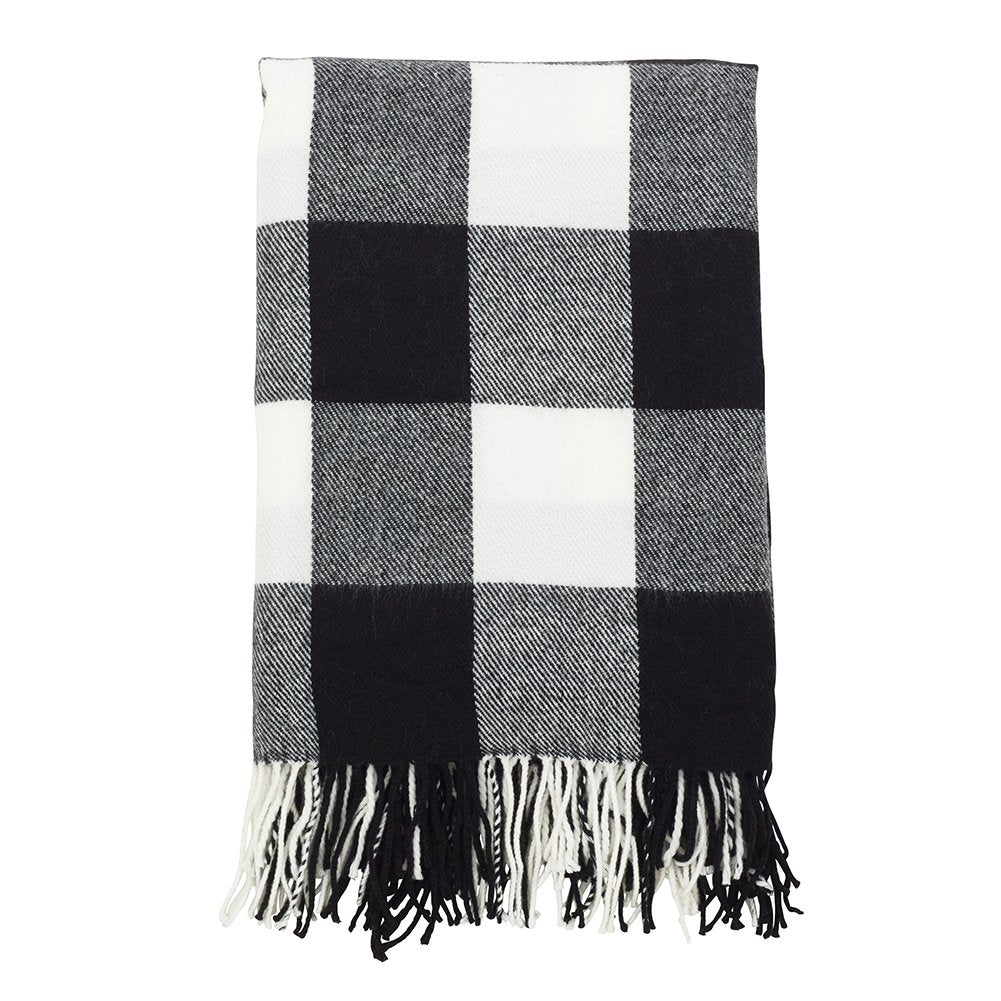 Classic Buffalo Check Fringe 50 x 60 Inch Throw — cozy home accent blanket for living room or bed gift-ready decor idea