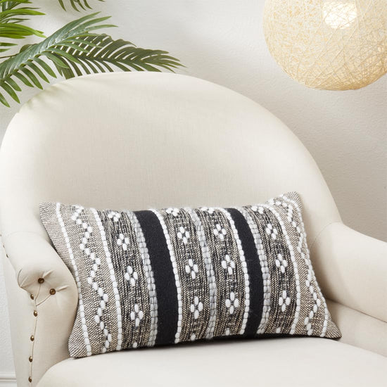Fennco Styles Black Multi-Pattern Woven Cotton Decorative Throw Pillow Cover
