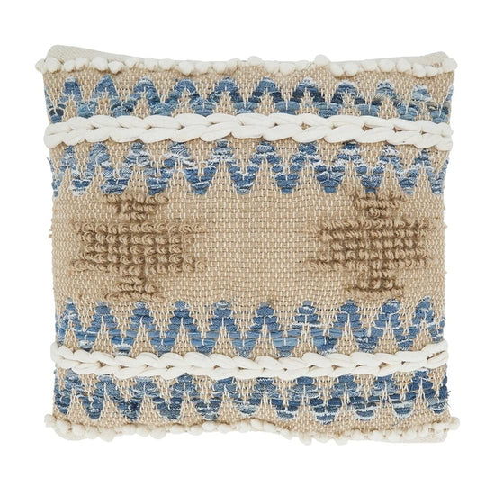 Multi Texture Chindi Cotton Jute Decorative Throw Pillow 18" W x 18" L - Natural Square Cushion for Home, Couch, Living Room, Bedroom, Office and Holiday Décor