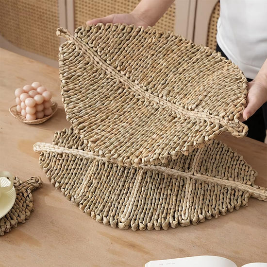 Fennco Styles Corn Husk Leaf Shaped Placemats 20" W x 13" L, Set of 4